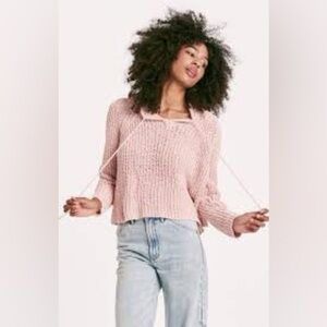 Miracle Blush Pink Knit Cropped Hoodie Sweater – Size M/L